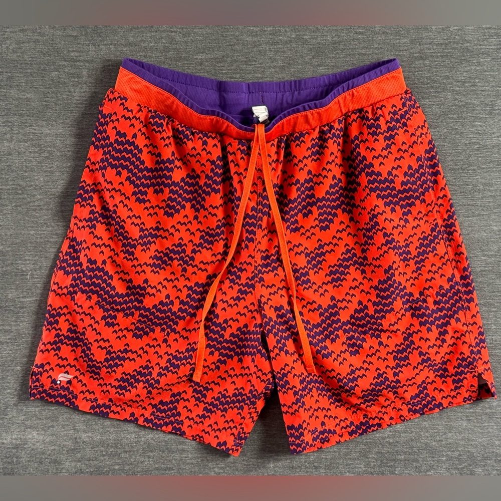 Fabletics Shorts Mens L Orange Purple Fundamental II Boxer Lined 7" Training Gym